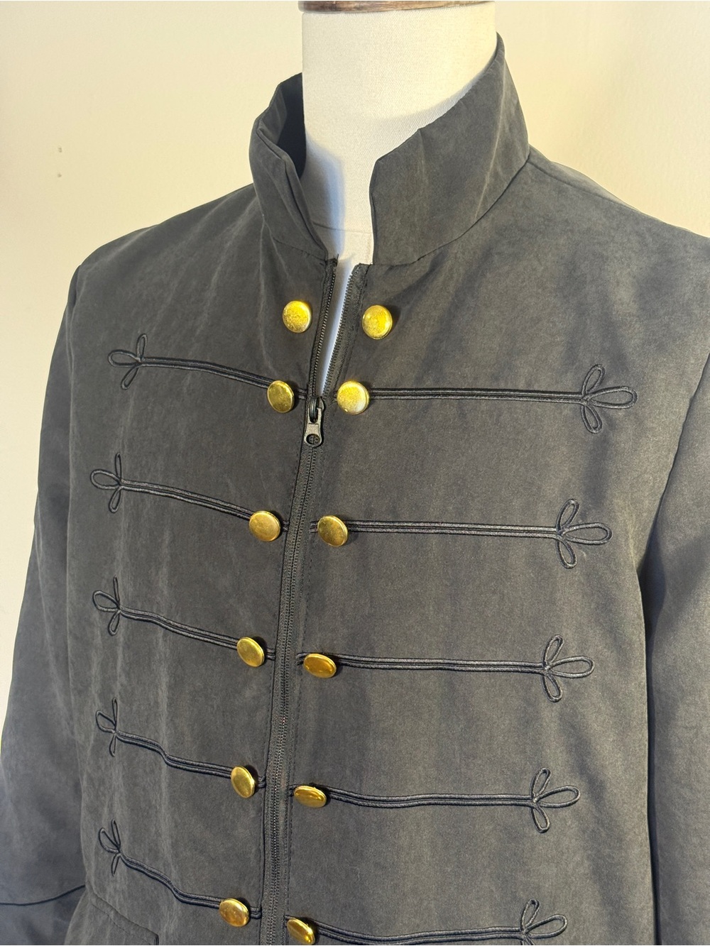 Military Style Jacket Black Gold Button Steampunk Goth Band Uniform Coat Large